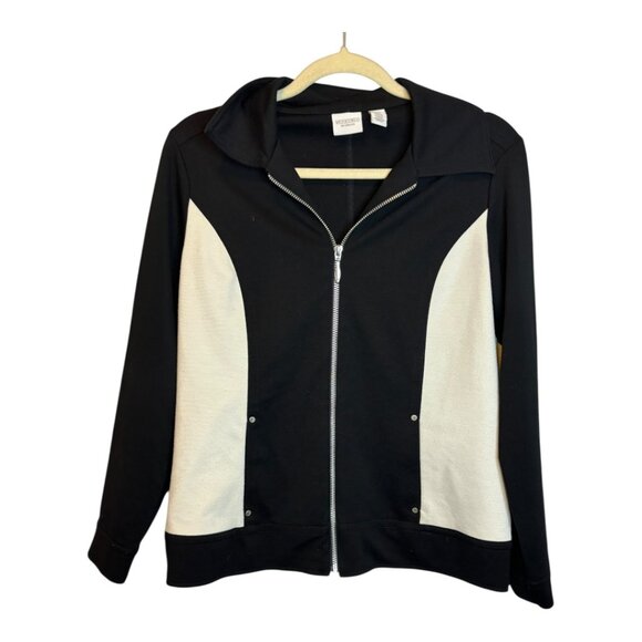 Chico's Sweatshirt Women's Size Small Weekends Jacket Black White Chicos 0 - Picture 1 of 4